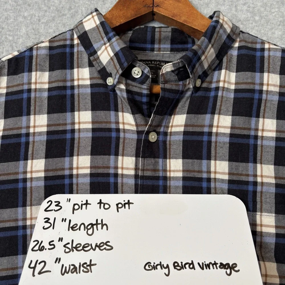 Banana Republic Men's Large Tall Button Down Shirt Plaid Luxe‎ Flannel Slim Fit